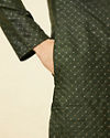 Dark Green Lattice Patterned Sequined Kurta Set image number 3